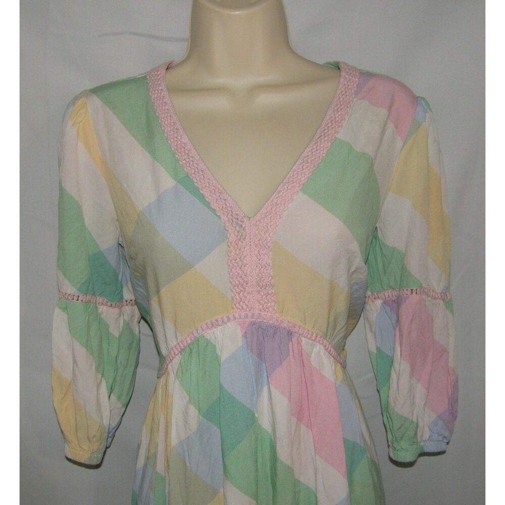 Plaid Pastel Colors Sz Small Church Office or Casual Midi Dress CROWN & IVY - Picture 5 of 7